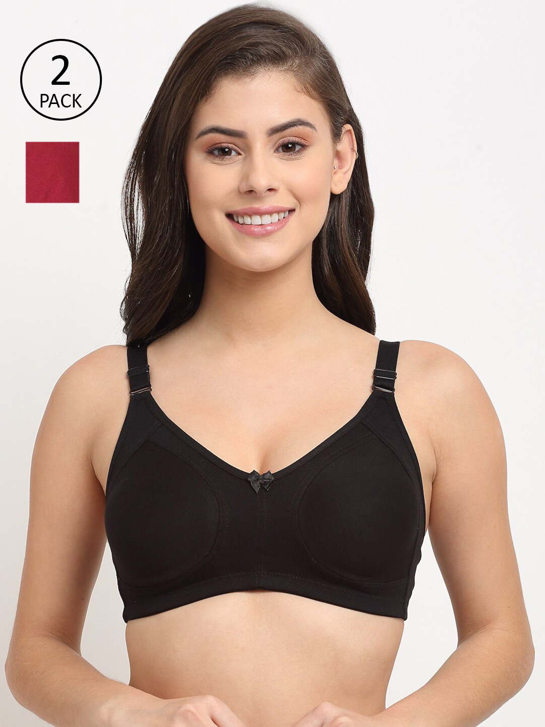 Friskers Pack Of 2 Maroon & Black Balconette Bra O-314-14-317-01-30