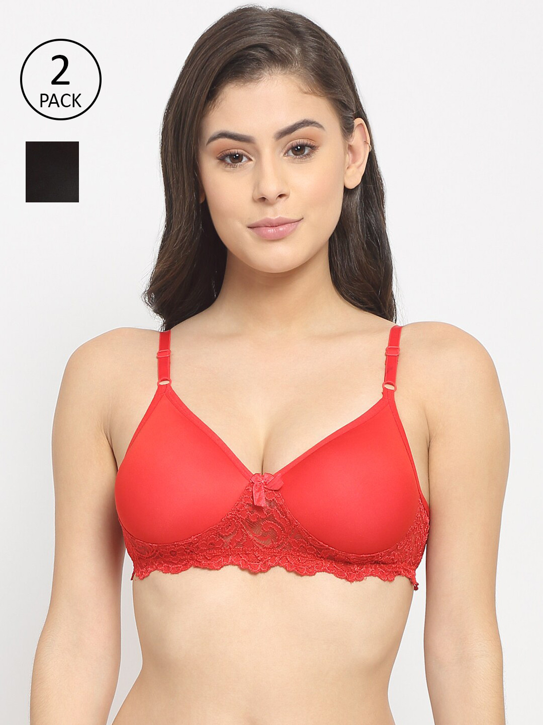 Friskers Pack Of 2 Black & Red Push-Up Bra Lightly Padded O-315-01-03-30