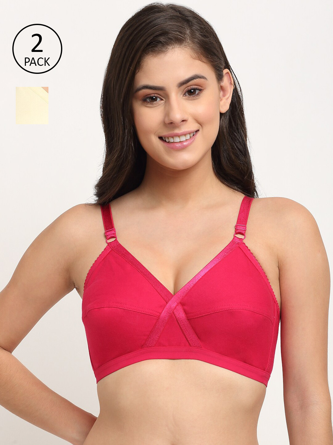 Friskers Pack of 2 Beige & Magenta Premium Cotton Everyday Bras