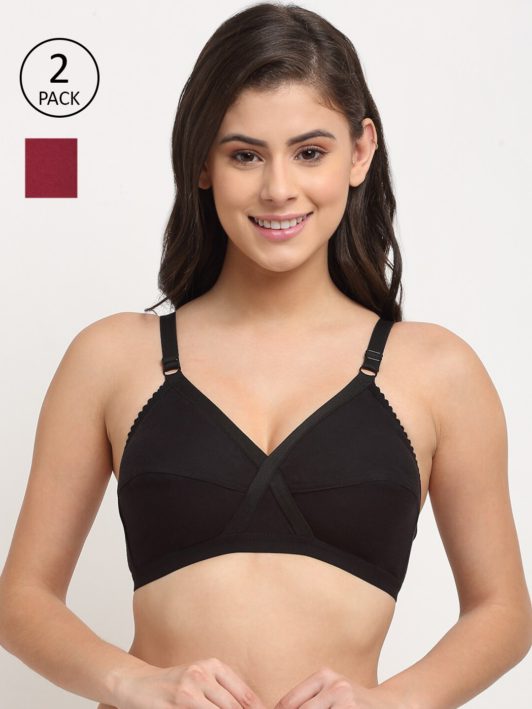 Friskers Black & Maroon Balconette Bra Pack of 2