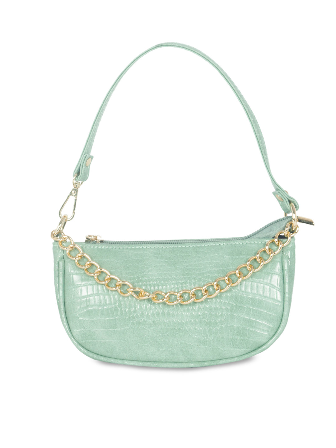 London Rag Green Textured Half Moon Shoulder Bag