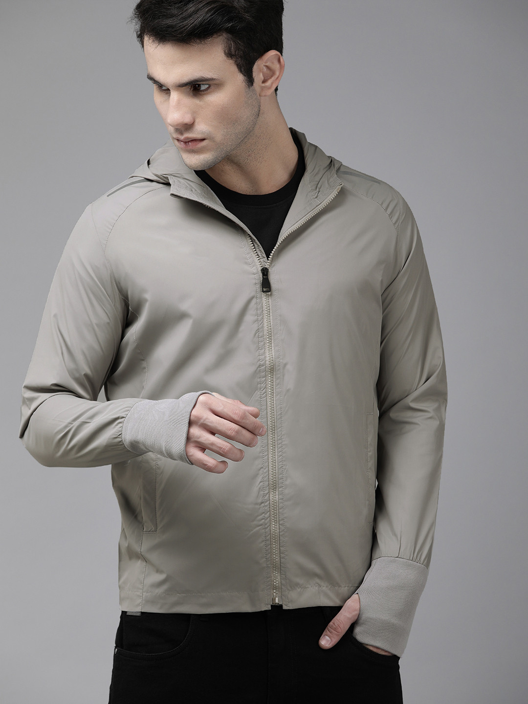 SPYKAR Men Silver Solid Lightweight Hooded Bomber Jacket