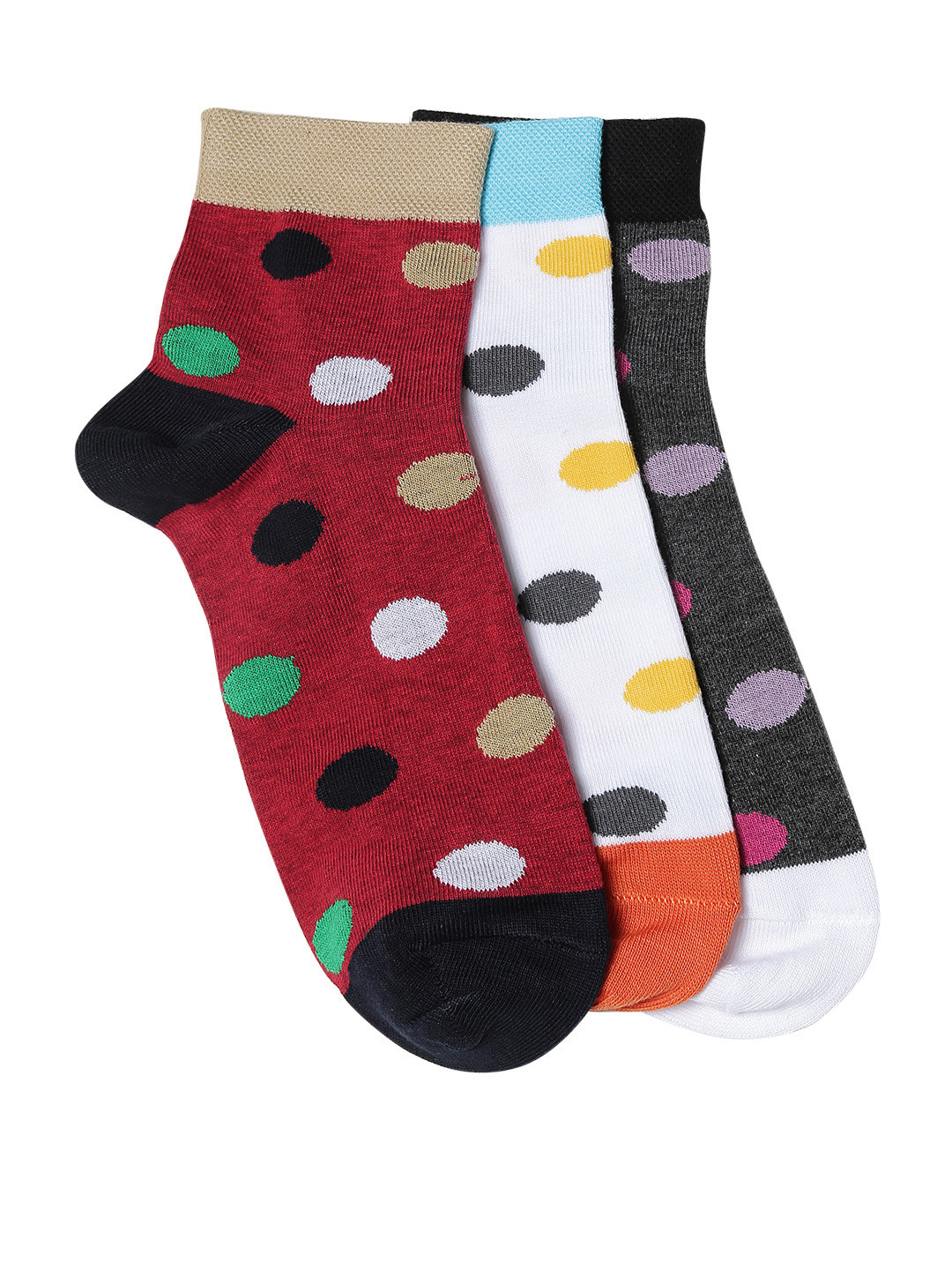 DressBerry Women Set of 3 Polka Dot Pattern Ankle-Length Socks