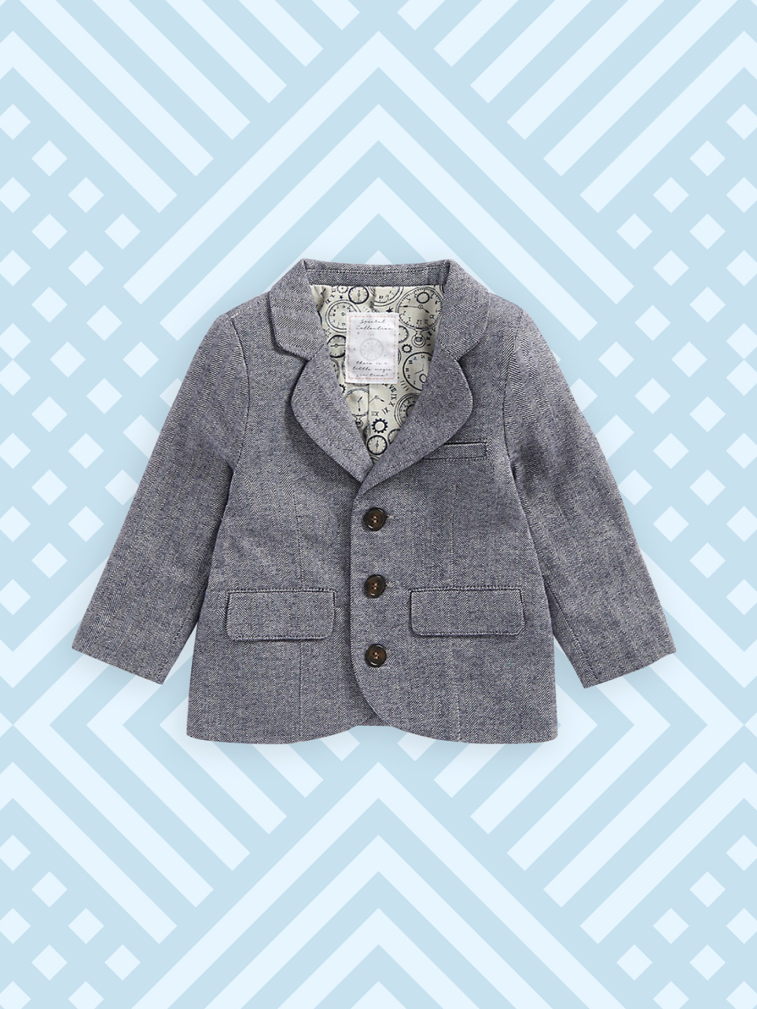 mothercare Boys Blue Printed Pure Cotton Single-Breasted Casual Blazer