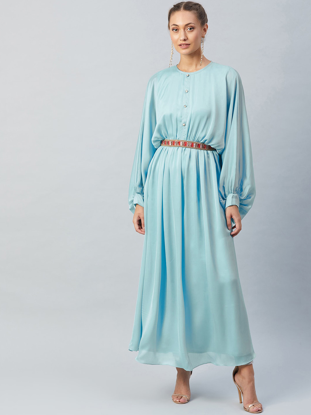 Athena Blue Satin Maxi Dress