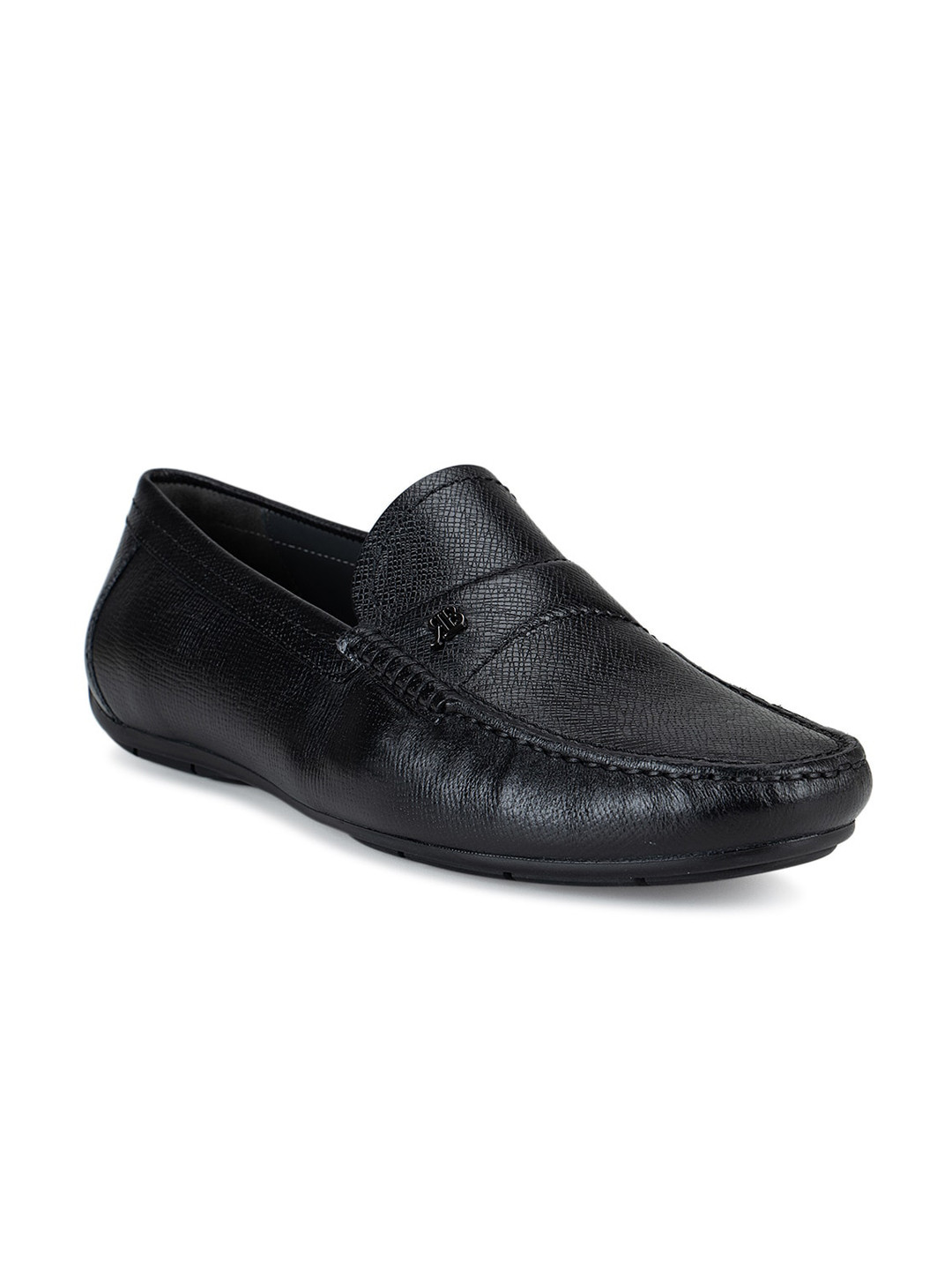 ROSSO BRUNELLO Men Black Textured Leather Driving Shoes