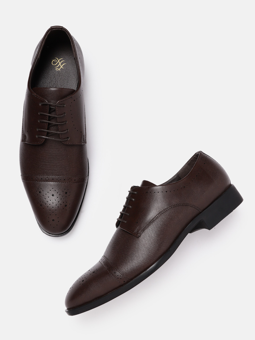 House of Pataudi Men Coffee Brown Formal Derbys with Brogue Detail