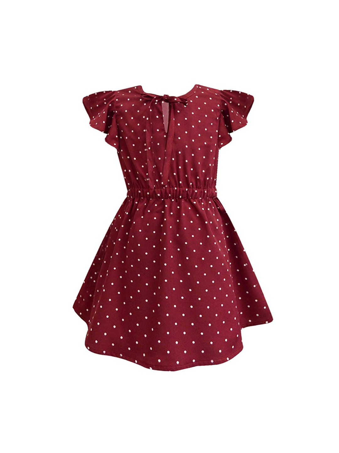 A.T.U.N. Girls Maroon & White Printed Tie-Up Neck Dress