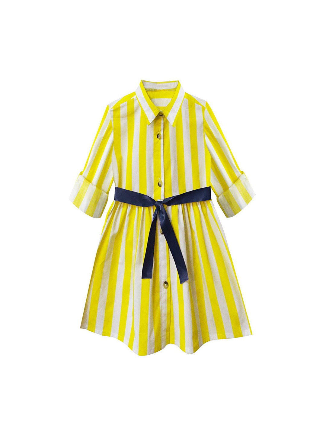 A T U N Yellow Striped Shirt Dress