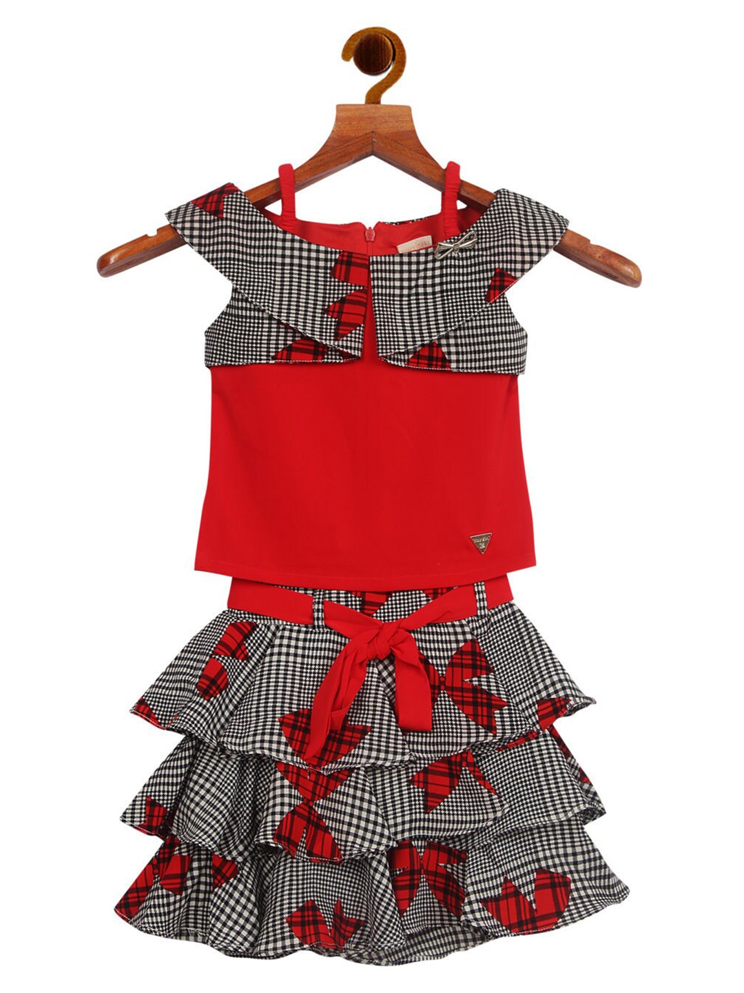 Tiny Girl Red   Black Layered Midi Dress