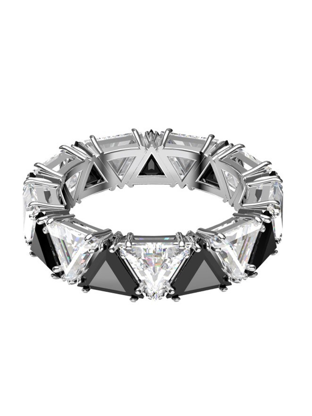 SWAROVSKI Black & White Rhodium-Plated Triangle Cut Crystal-Studded Millenia Cocktail Ring