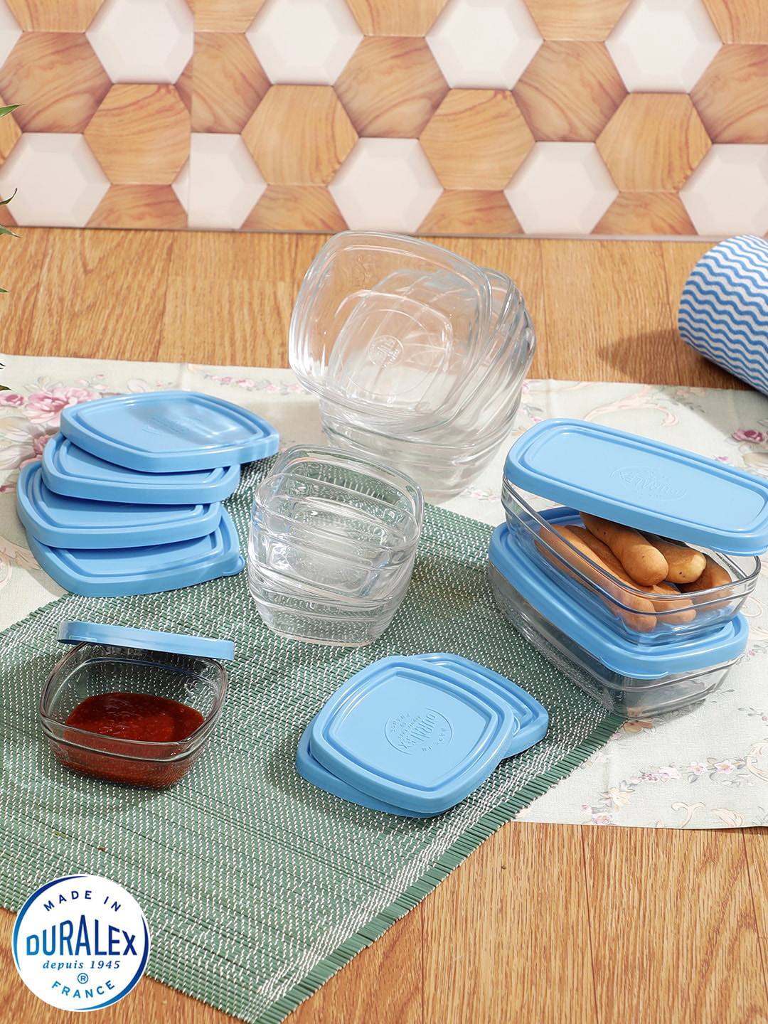 Duralex 9076As/10 Transparent Glass Dishwasher Safe 10 Piece Snap Graduated Container