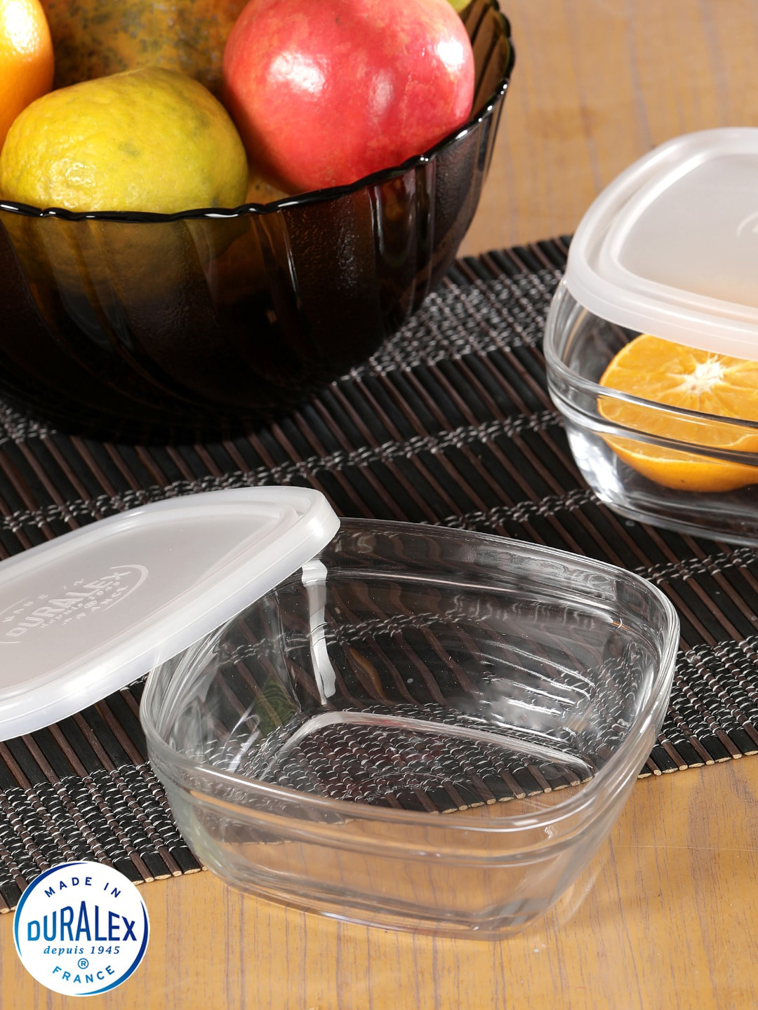 Duralex FreshBox Transparent Glass Dishwasher Safe 3 Piece Snap Box Container Set-610ml