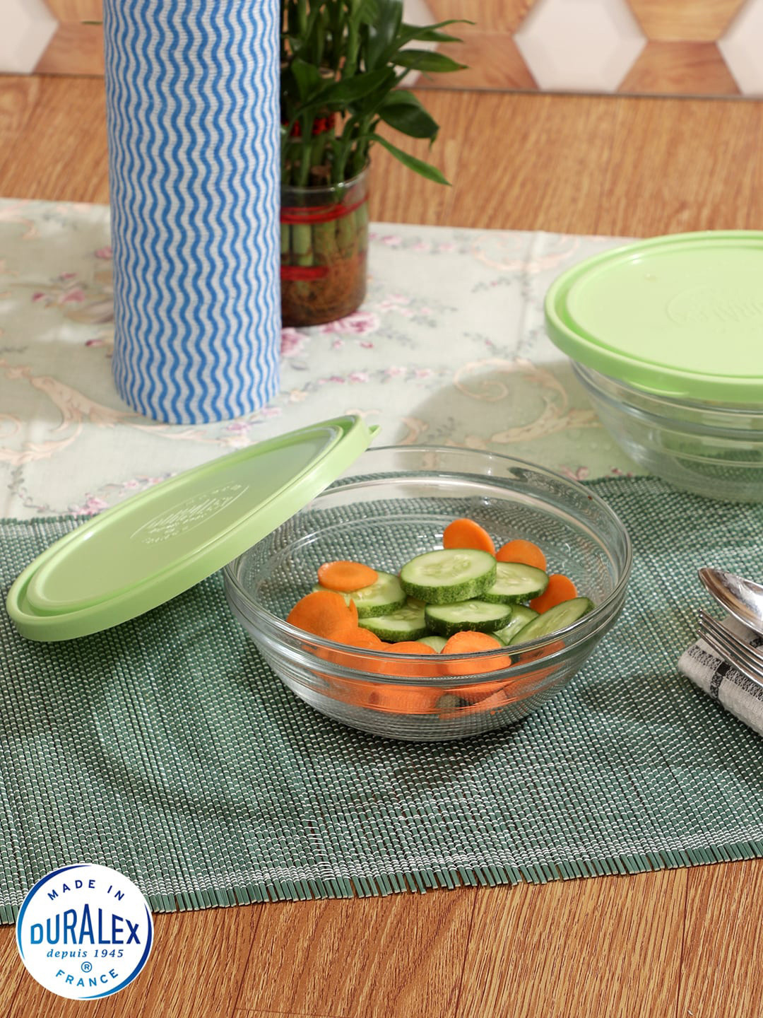 Duralex 9117Am/2 Transparent Glass Dishwasher Safe 2 Piece Snap Box Container Set-1L