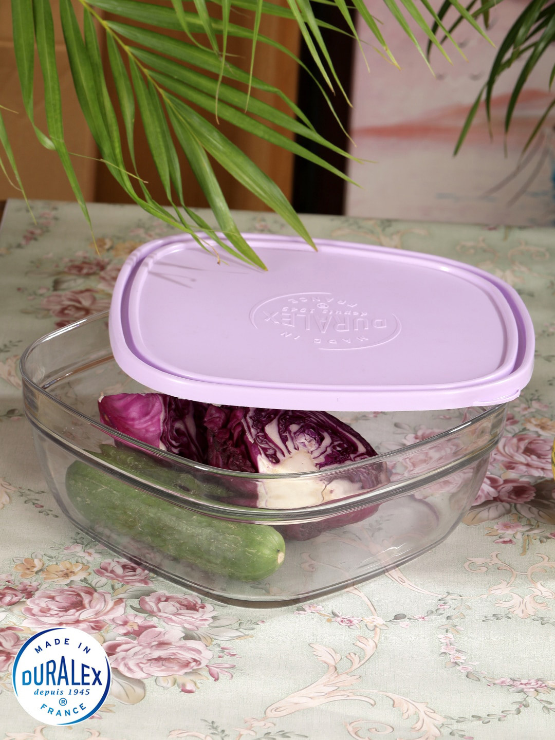 Duralex FreshBox Container Set Transparent Glass Dishwasher Safe Snap Box Container Set-3.1L