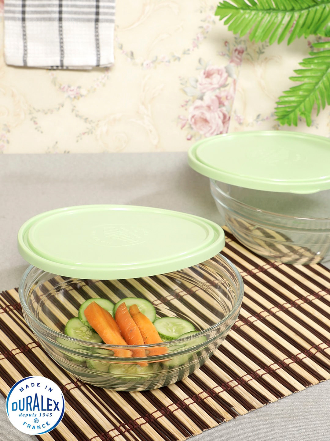 Duralex FreshBox Transparent Glass Dishwasher Safe 2 Piece Snap Box Container Set-1.6L