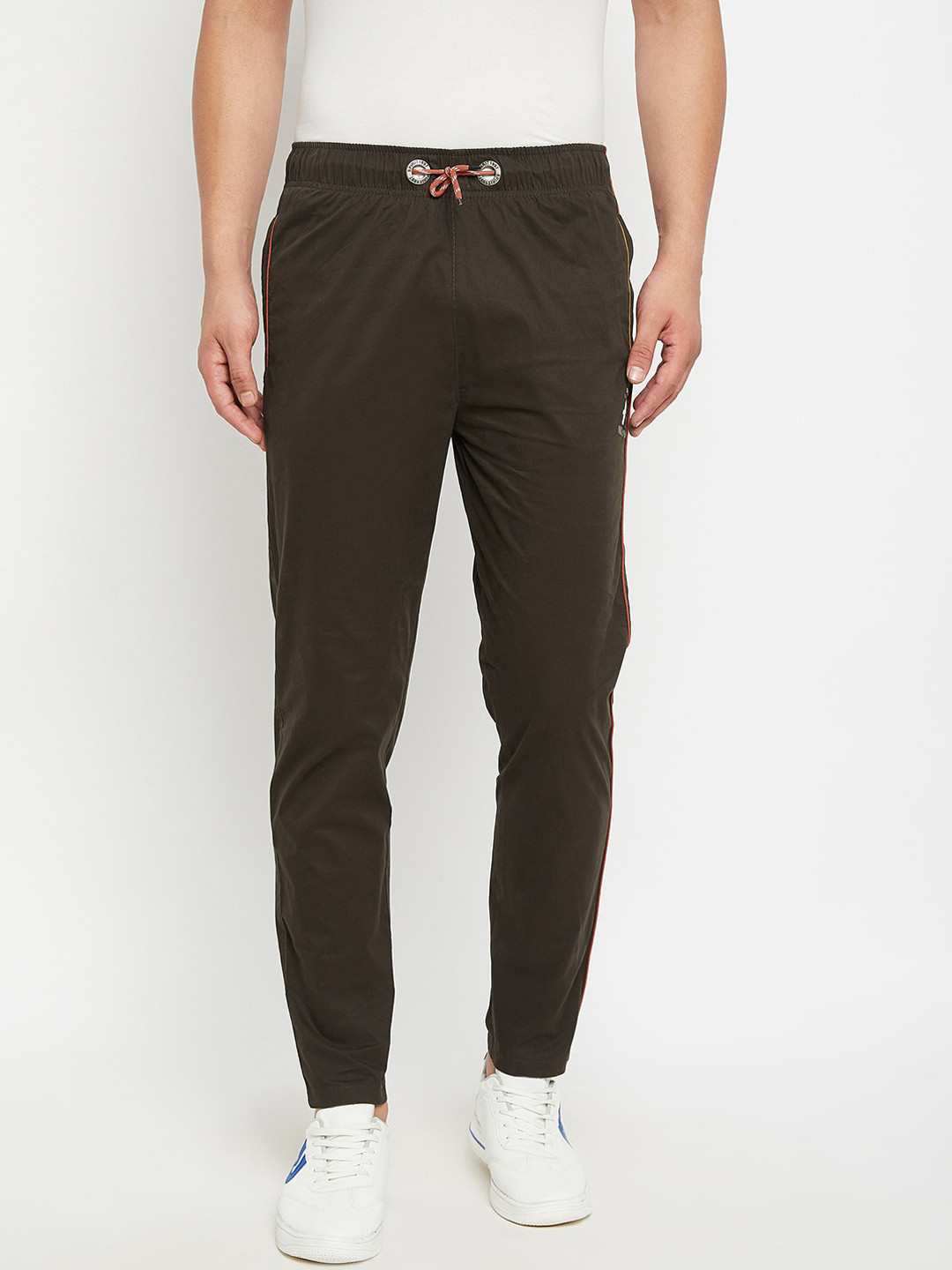 Spirit Men Olive Green Solid Pure Cotton Track Pants