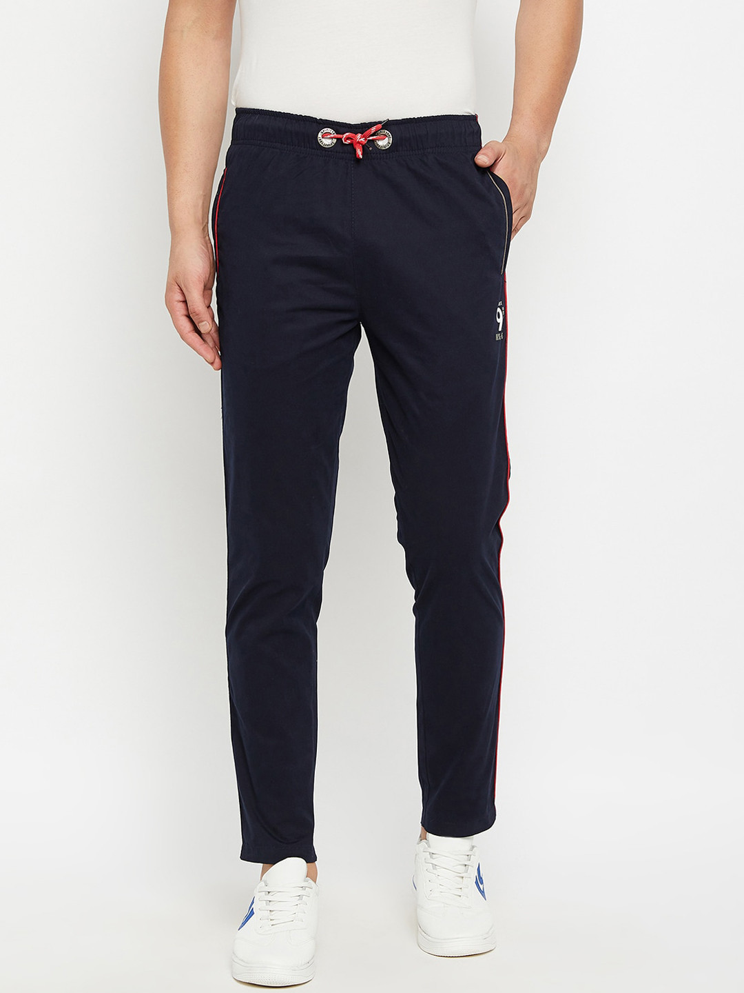 Spirit Men Navy Blue Solid Pure Cotton Track Pants