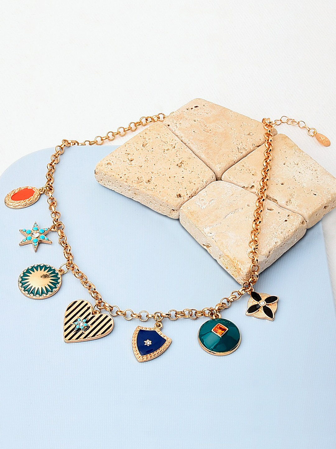 Accessorize London Gold-Toned & Green Metal Gold Plated Enamelled Necklace