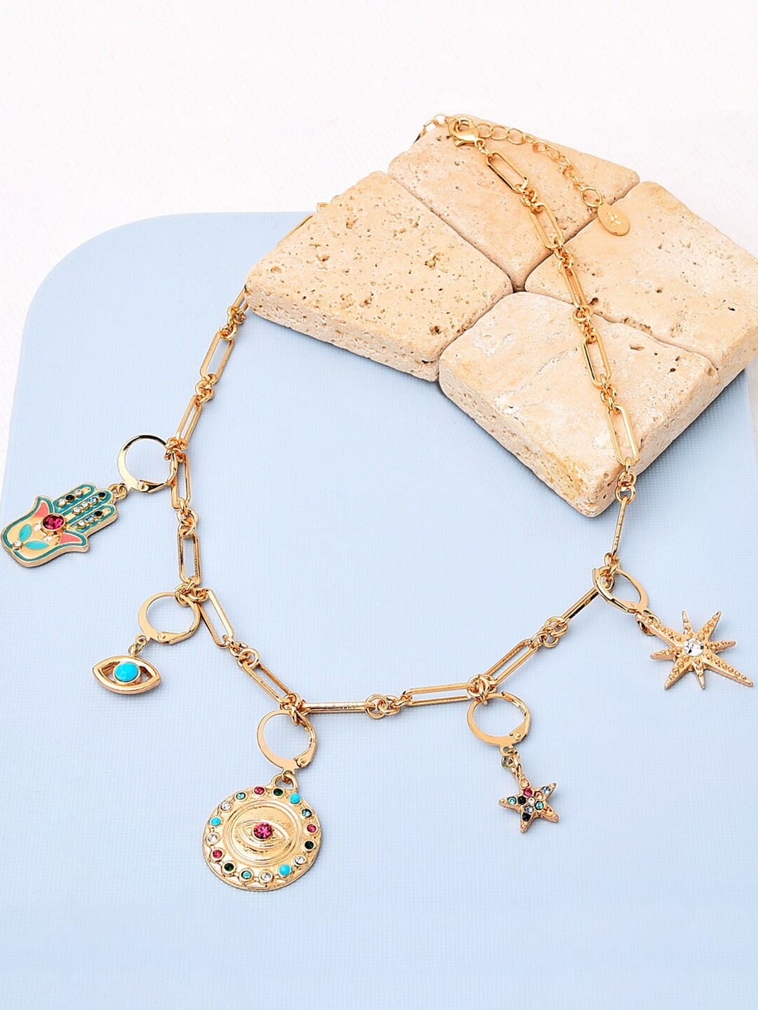 Accessorize London Gold-Toned & Red Charm Collar Necklace