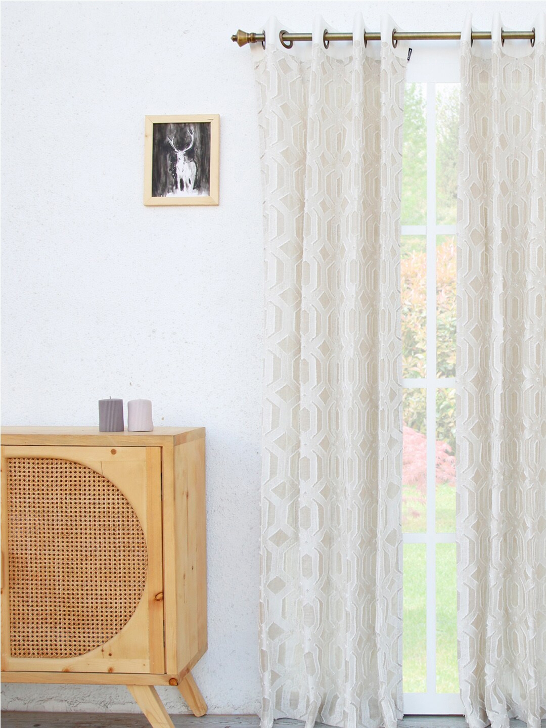 Ariana White Geometric Sheer Long Door Curtain
