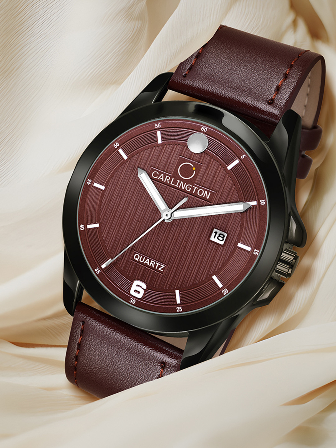 CARLINGTON Men Brown Alloy Dial Leather Straps Analogue Watch - CT1040 Brown