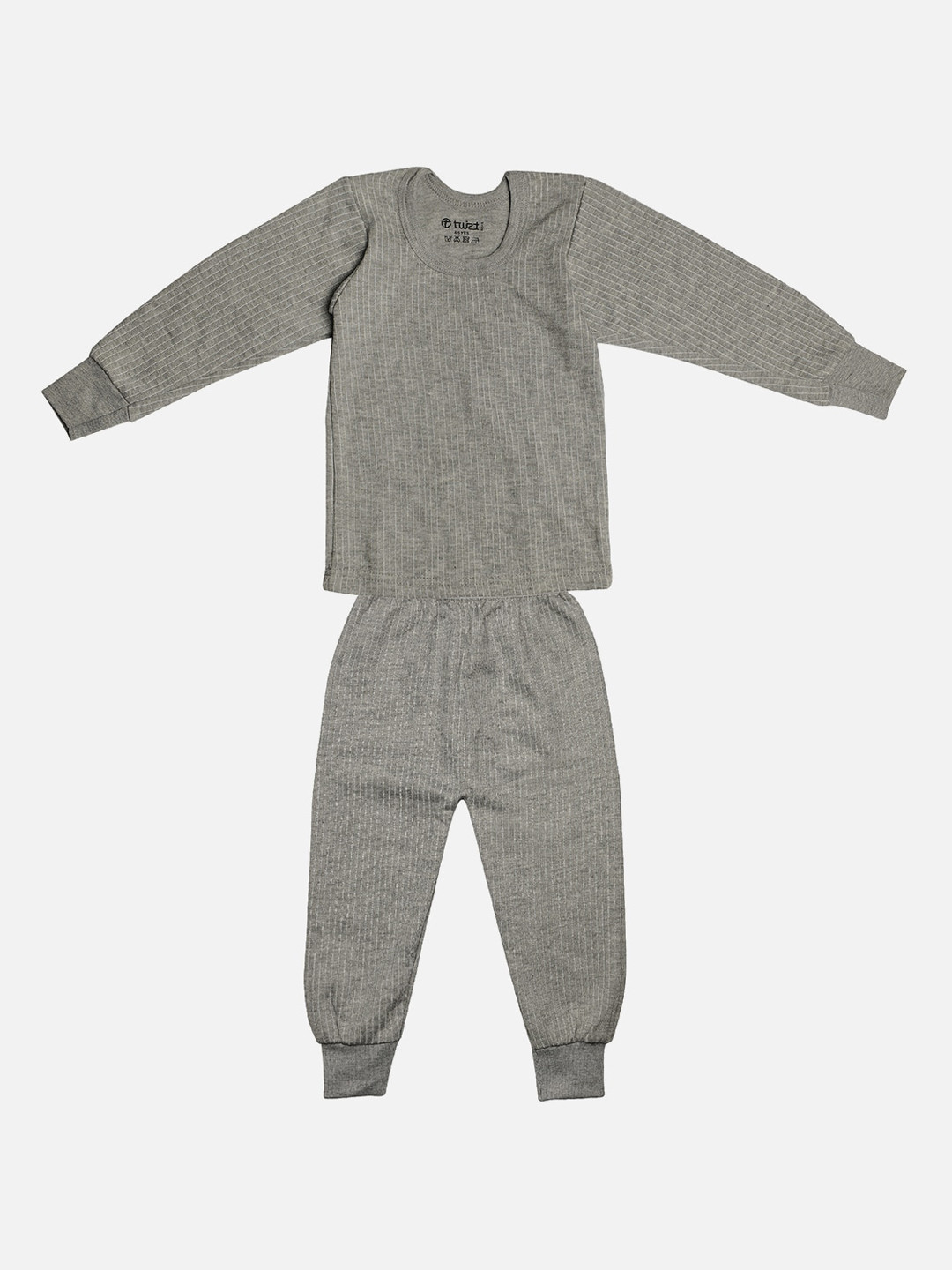 TINY HUG Boys Grey Melange Ribbed Anti-Bacterial Cotton Thermal Set