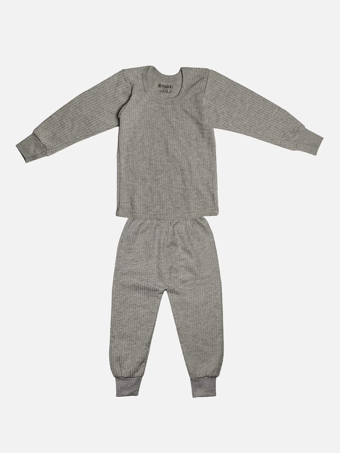 TINY HUG Boys Grey Melange Ribbed Anti-Bacterial Cotton Thermal Set