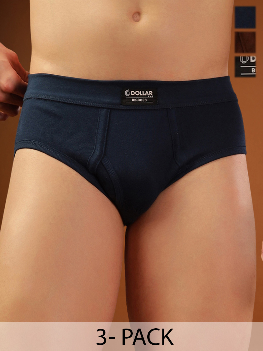 Dollar Bigboss Men Solid Pack of 3 Cotton Spandex Integrated Brief