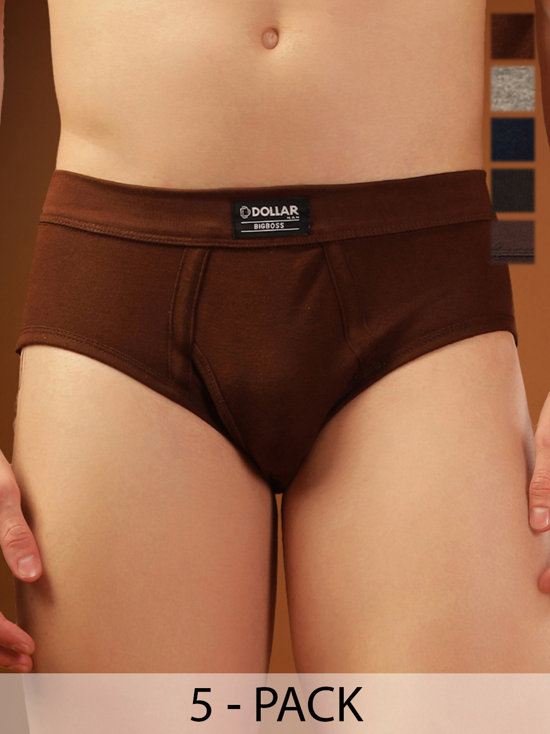 Dollar Bigboss Men Solid Pack of 5 Cotton Spandex Integrated Brief