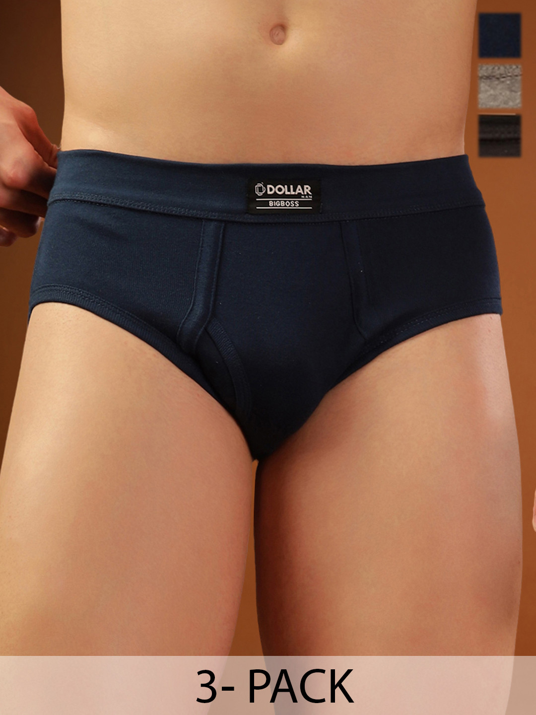 Dollar Bigboss Men Solid Pack of 3 Cotton Spandex Integrated Brief