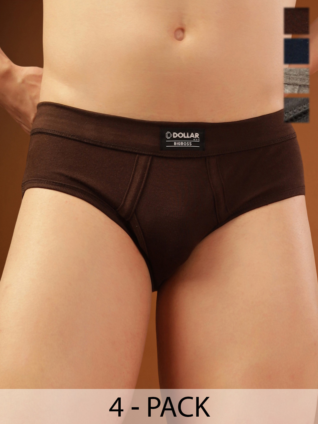 Dollar Bigboss Men Solid Pack of 4 Cotton Spandex Integrated Brief