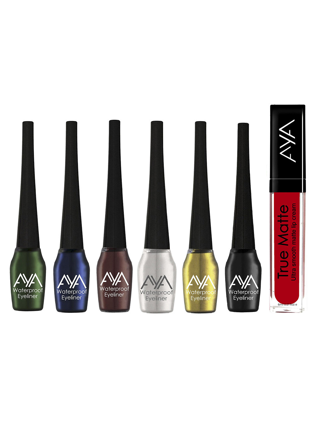 AYA Set of 6 Waterproof Liquid Eyeliners with Liquid Lipstick