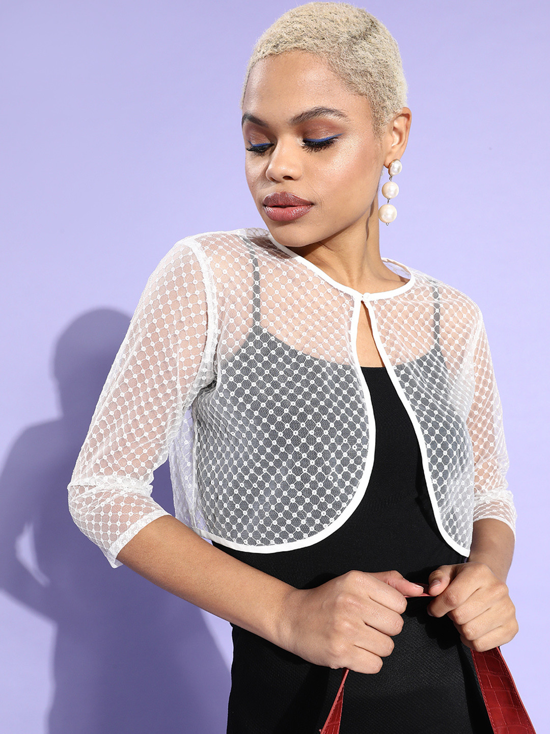 Style Quotient Women Classic White Self-Design Bling and Sparkly Shrug