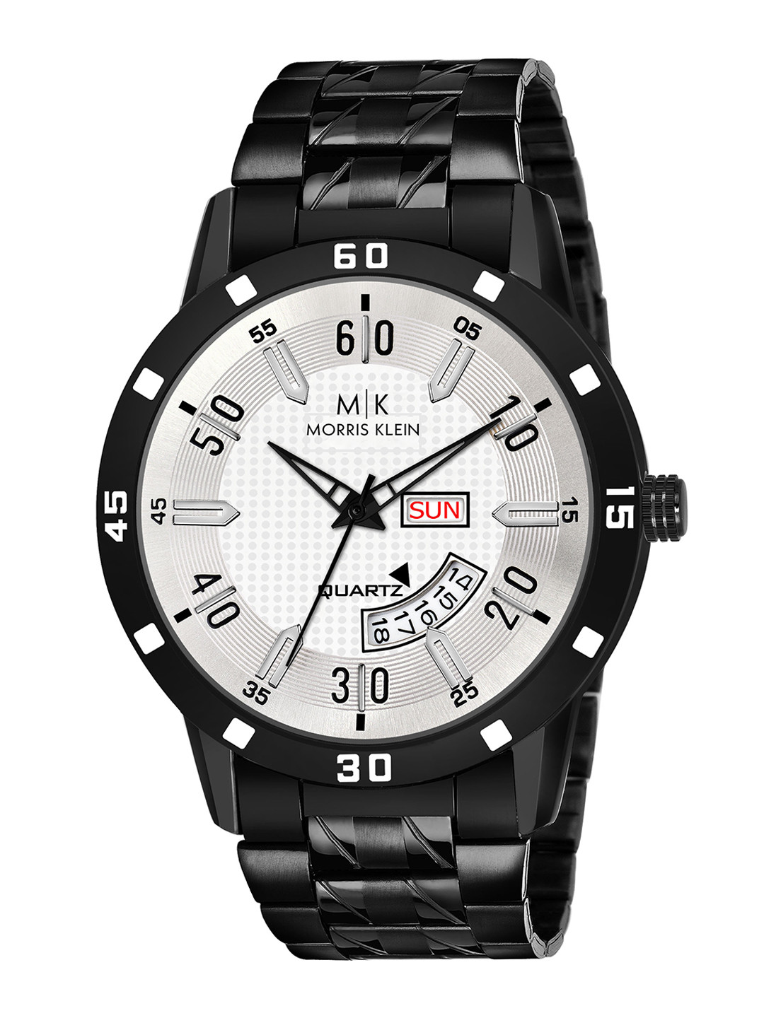 MORRIS KLEIN Men White Dial & Black Stainless Steel Bracelet Style Straps Analogue Watch MK-1002
