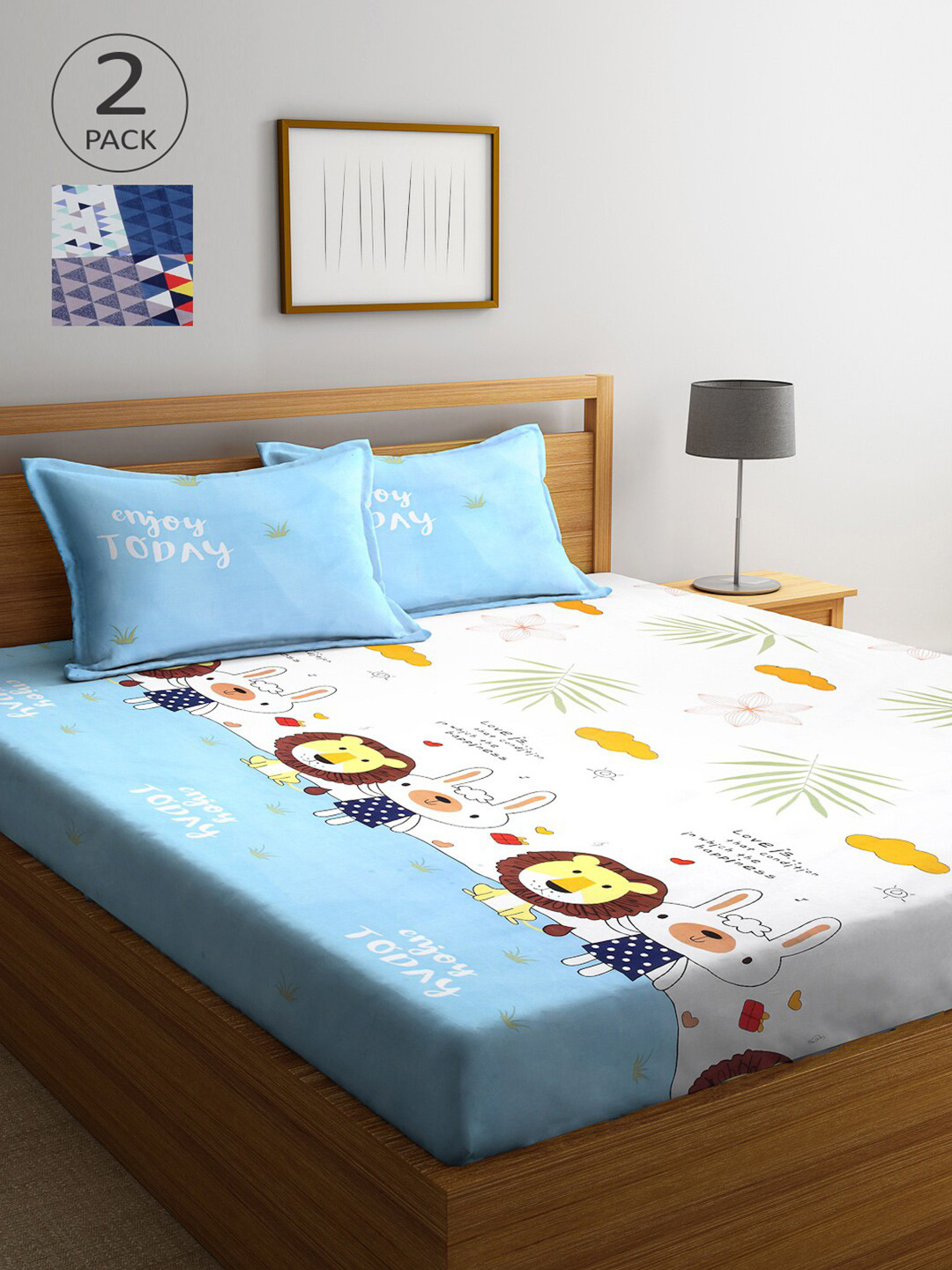 Arrabi Multicoloured Cartoon Characters Cotton 300 TC King Fine 2 Bedsheet with 4 Pillow Covers-250 X 225 cm
