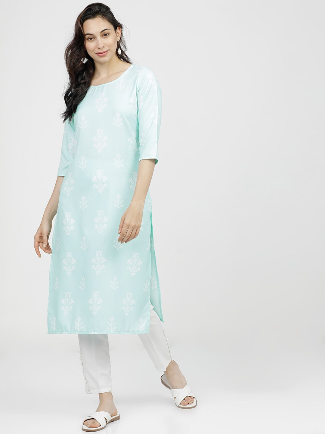 KETCH Women Blue & White Floral Printed Kurta
