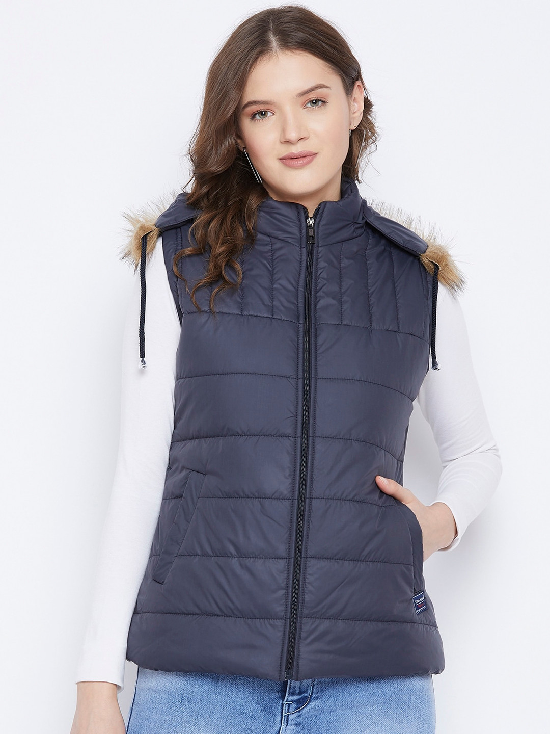 VERO AMORE Women Navy Blue Insulator Hooded Padded Jacket