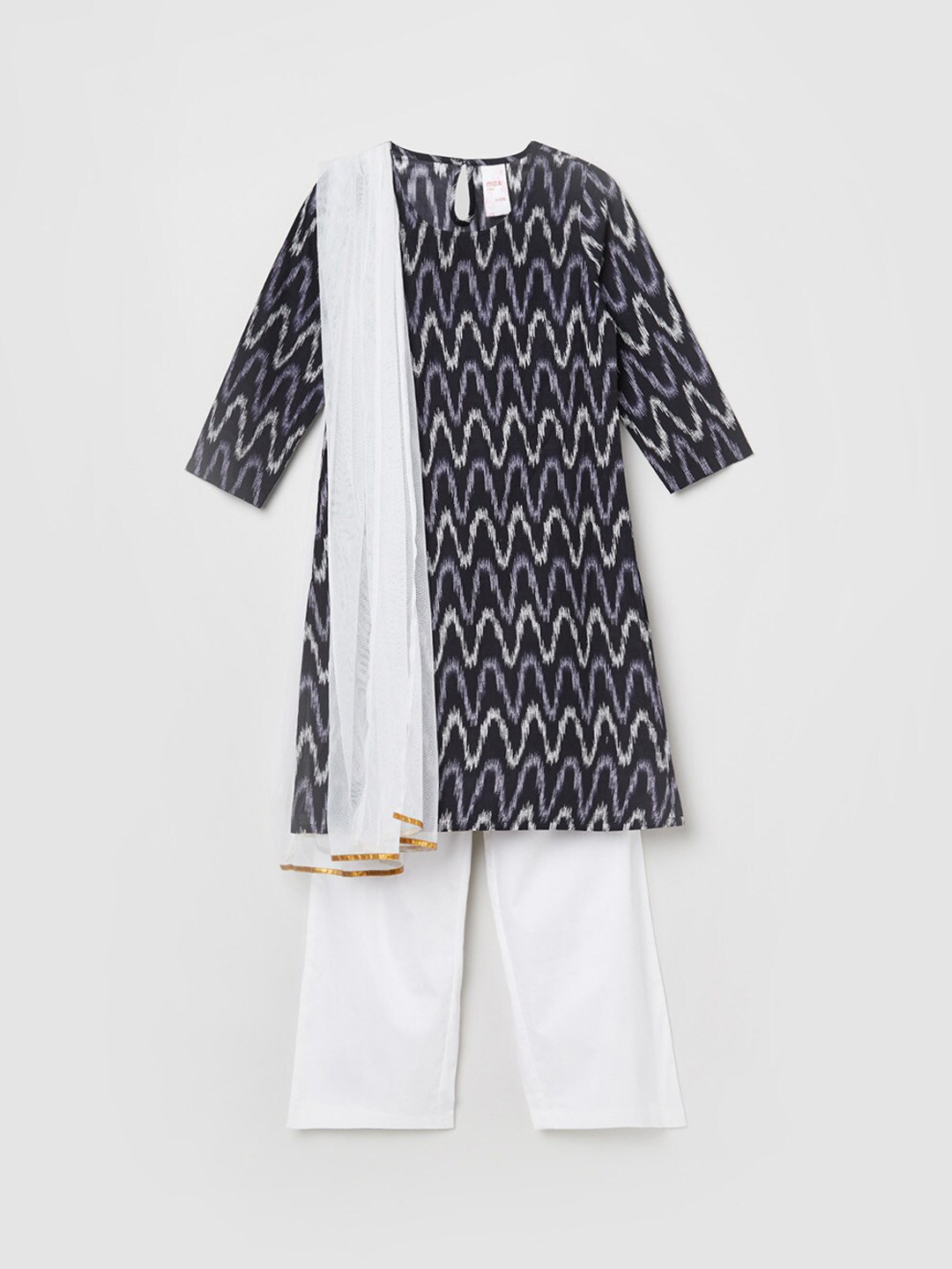 max Girls Multicoloured Printed Panelled Pure Cotton Kurta with Pyjamas & With Dupatta