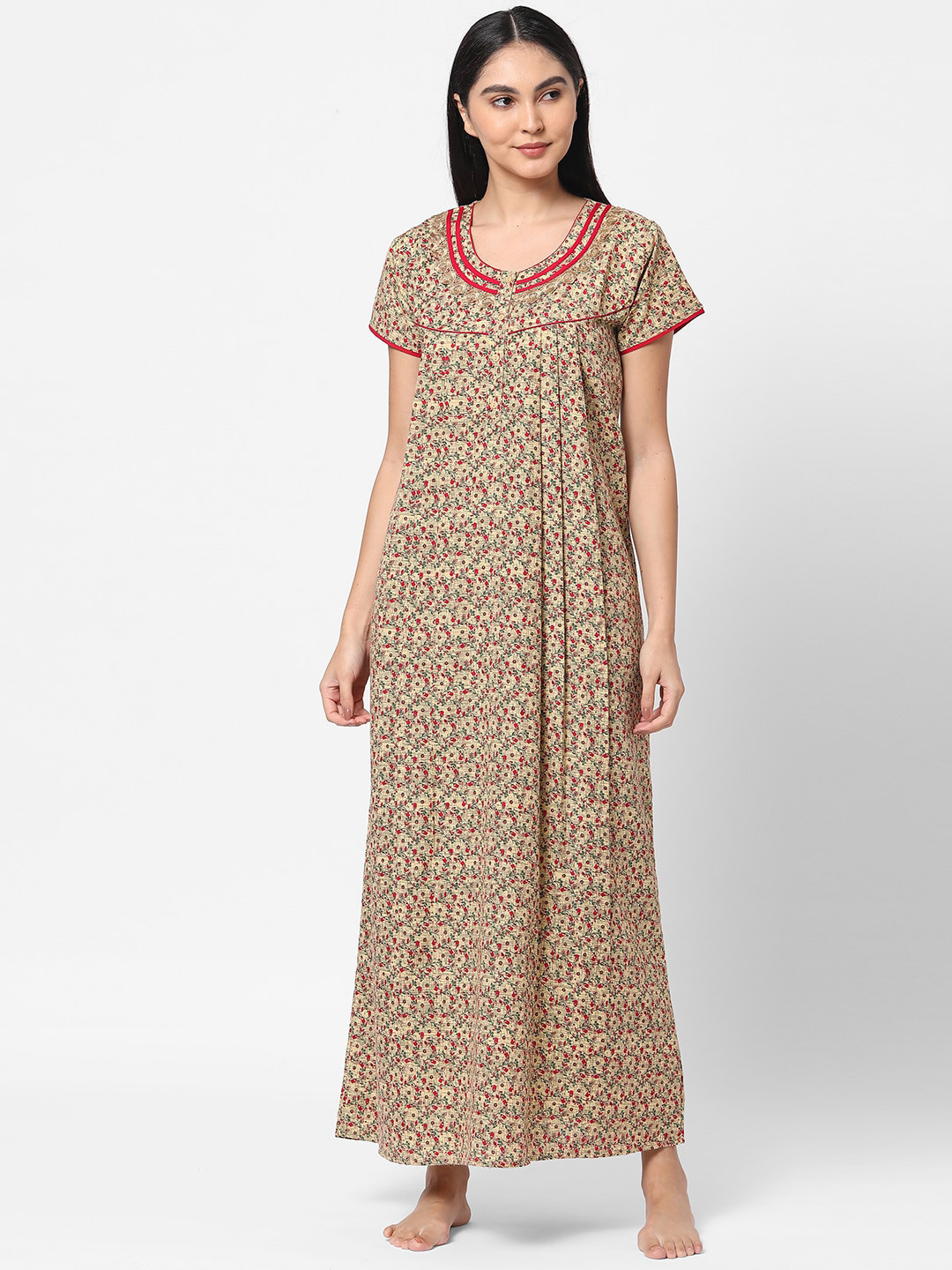 Sweet Dreams Yellow & Red Printed Maxi Nightdress