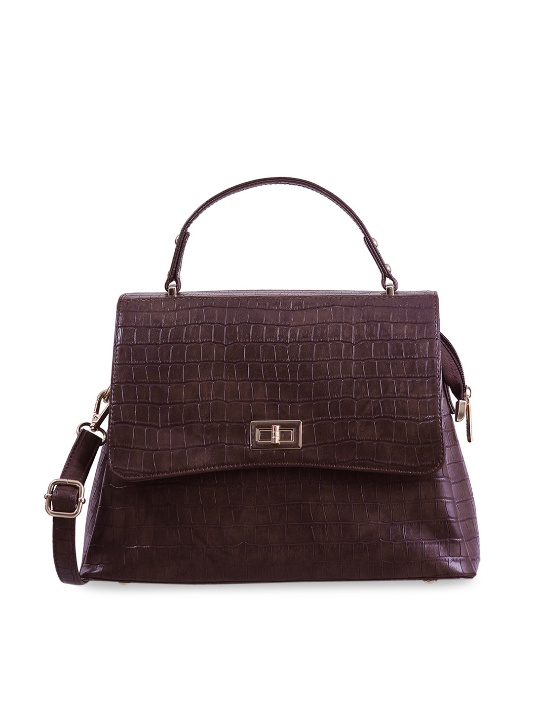 Bellissa Brown Textured PU Structured Handheld Bag