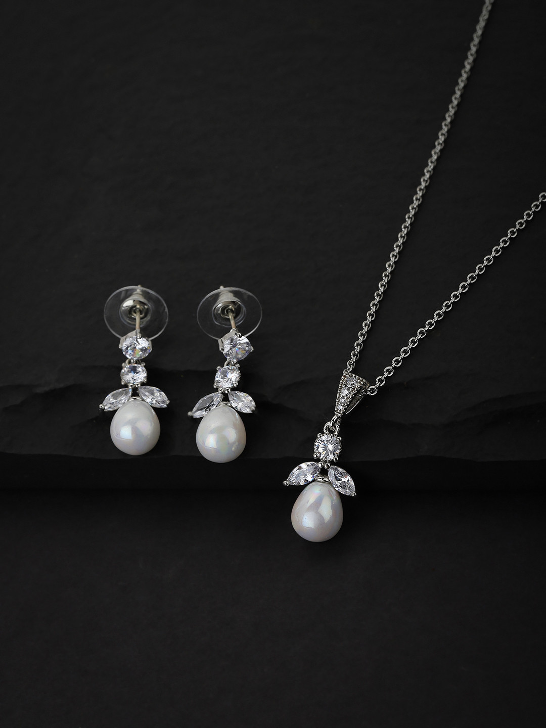 Carlton London White & Silver-Toned Rhodium-Plating Jewellery Set