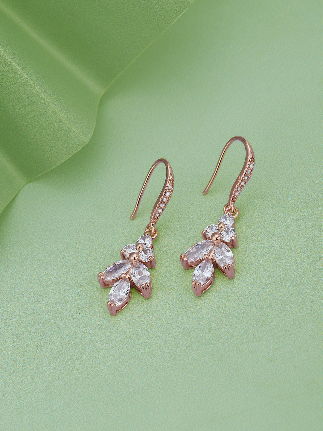 Carlton London Rose Gold-Plated CZ Studded Contemporary Drop Earrings