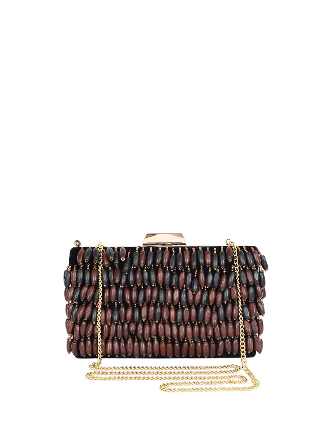 REZZY Women Black & Brown Embellished Box Clutch
