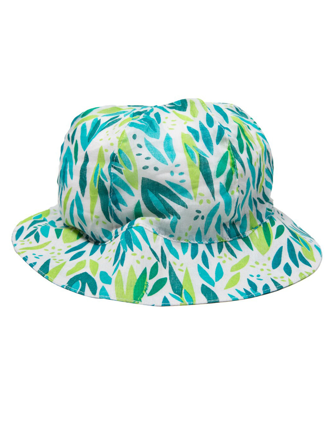 Nino Bambino Girls White & Green Floral Printed Pure Organic Cotton Hat