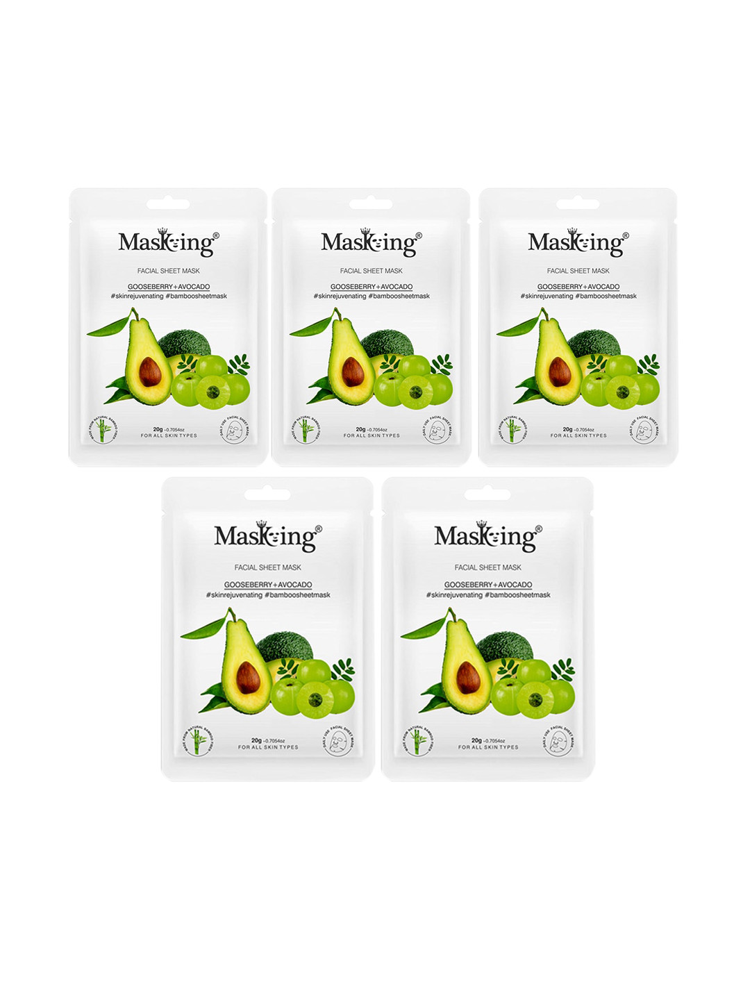 MasKing Set of 5 Facial Sheet Mask - Gooseberry & Avocado