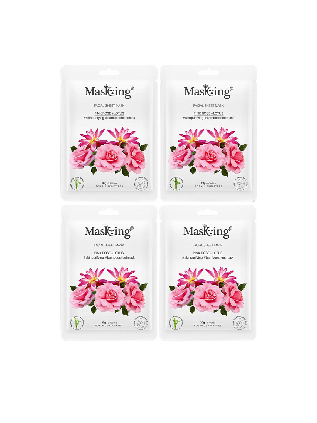 MasKing Pack of 4 Pink Rose & Lotus Facial Sheet Masks