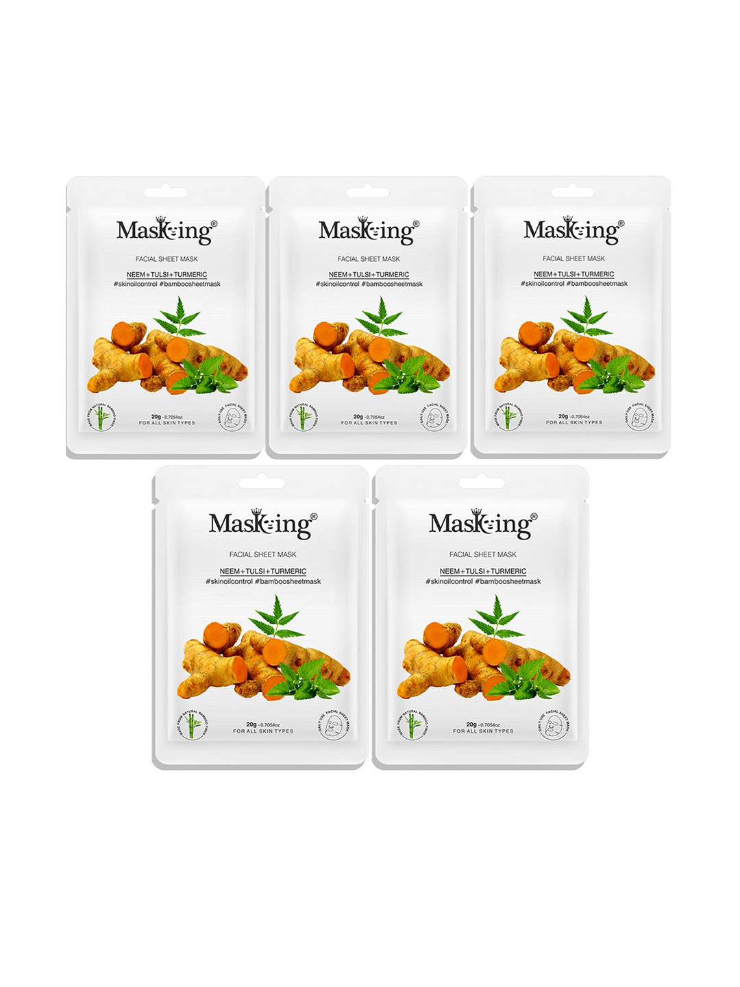 MasKing Pack of 5 Neem, Tulsi & Turmeric Facial Sheet Masks