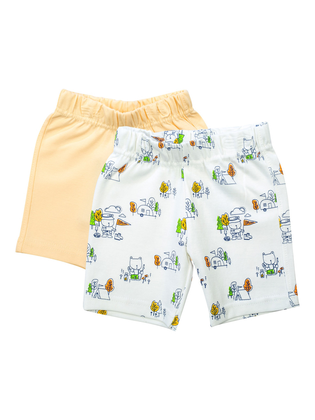 MeeMee Unisex Kids Pack Of 2 White & Orange Printed Regular Shorts