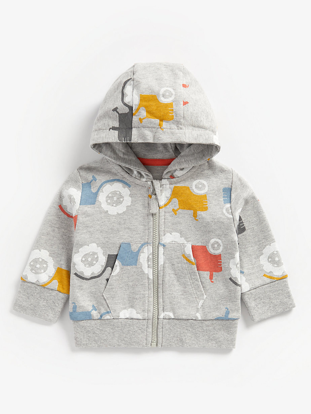 mothercare Boys Grey Printed Pure Cotton Hooded Sweatshirt